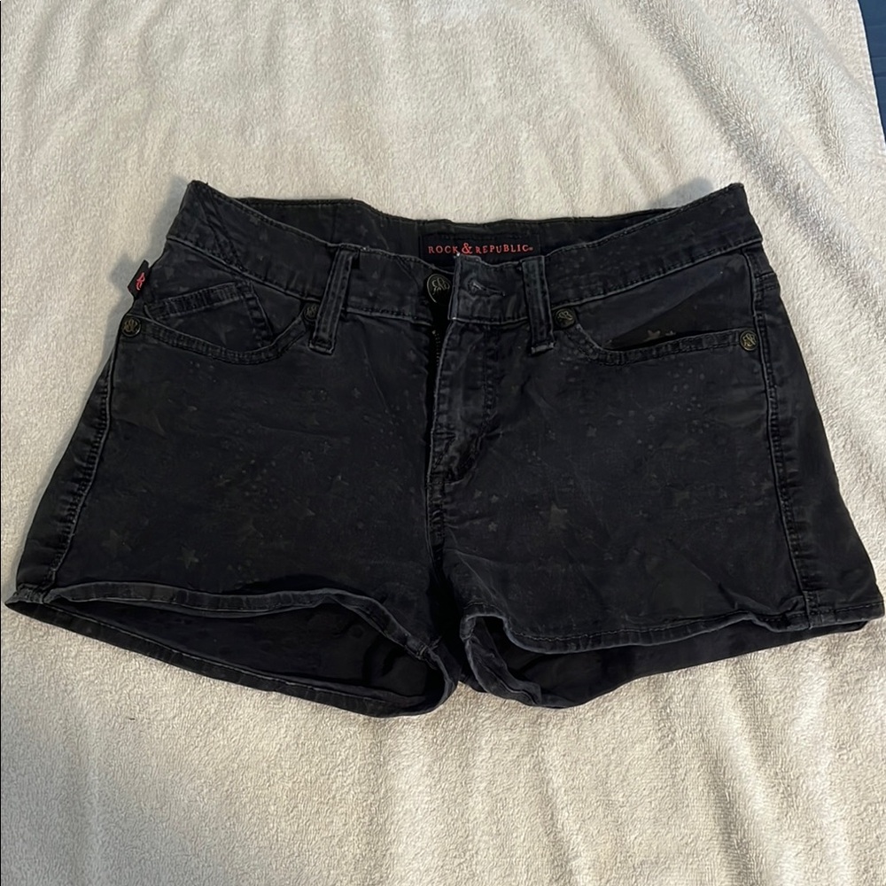 Rock & Republic Black Jean Shorts Mid-Rise Casual
